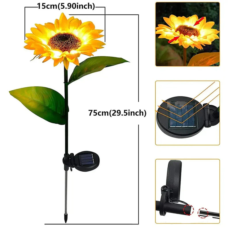 Solarbetriebene LED-Sonnenblume, 75cm, Gartenleuchte, wetterfest, dekorativ, gelb.