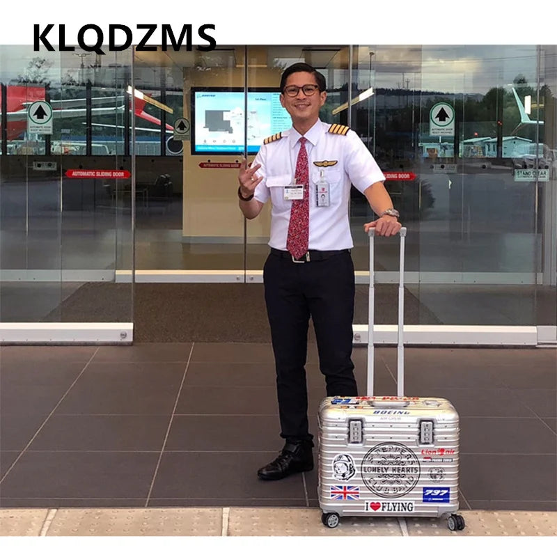 KLQDZMS Rolling Suitcase Full Aluminum Magnesium Alloy Boarding Box Men's Business Trolley Case 18"20"22"24 Inch Luggage