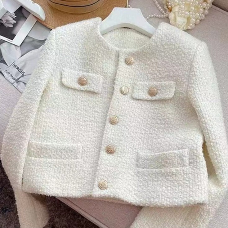 Damen Tweedjacke mit Rundhalsausschnitt – Celeste