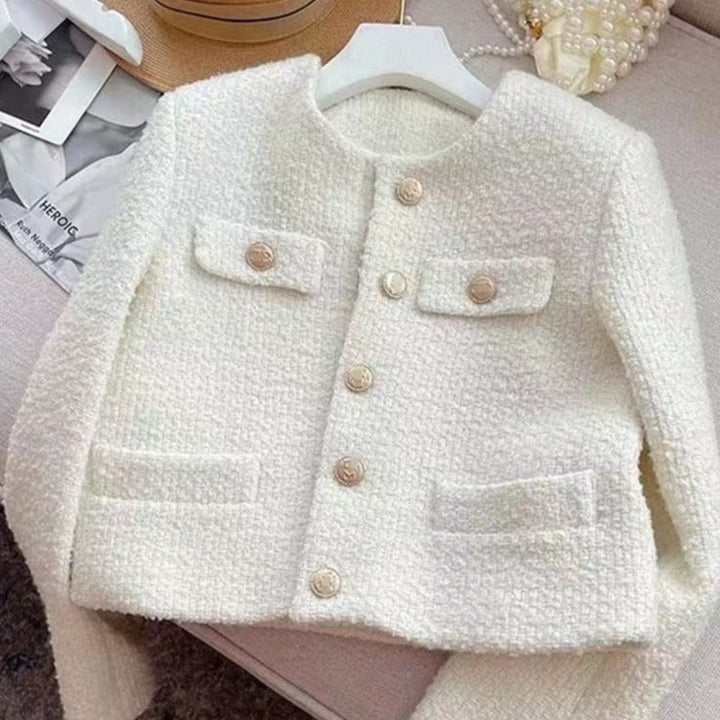 Damen Tweedjacke mit Rundhalsausschnitt – Celeste