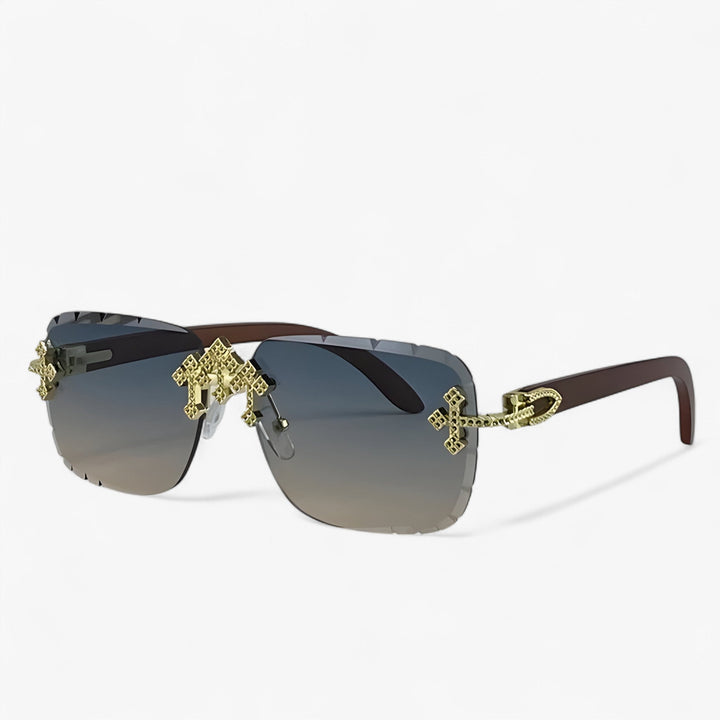 Randlose Steampunk-Sonnenbrille mit Metallakzenten – Nirex