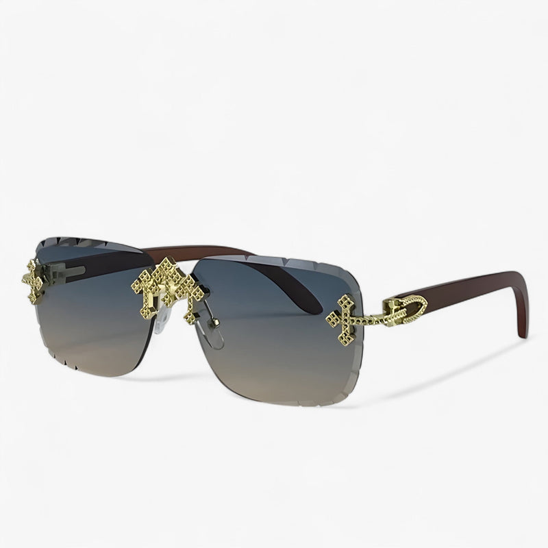 Randlose Steampunk-Sonnenbrille mit Metallakzenten – Nirex