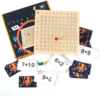 Lernspiel Holzbrett zur Multiplikation 1–10 mit Karten & Würfeln