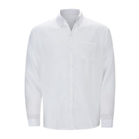 Weiße Herrenhemd aus Baumwolle, langärmelig, klassischer Kragen, Knopfleiste, elegant.