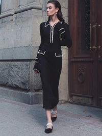 Damen Strick-Maxikleid mit hoher Taille & Rüschen – Isolde