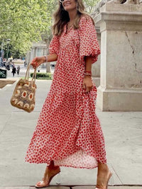 Herbstliches bedrucktes Maxikleid mit Taillenbund – Aurelia