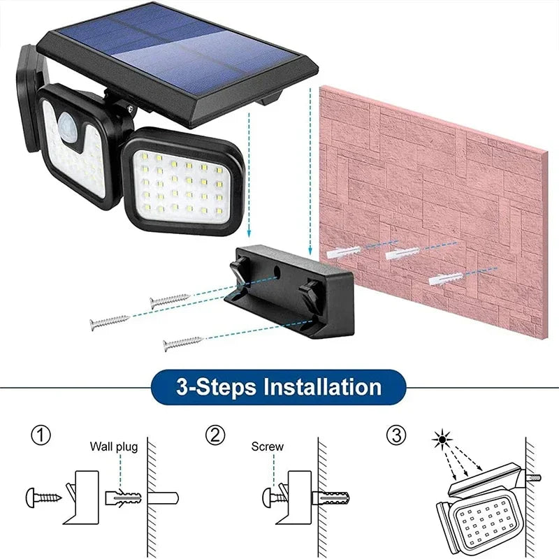 Solarleuchte mit Bewegungsmelder, LED, schwarz, Wandmontage, energiesparend, wetterfest.
