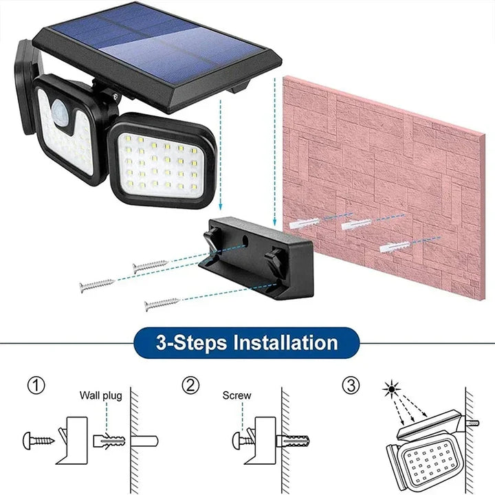 Solarleuchte mit Bewegungsmelder, LED, schwarz, Wandmontage, energiesparend, wetterfest.