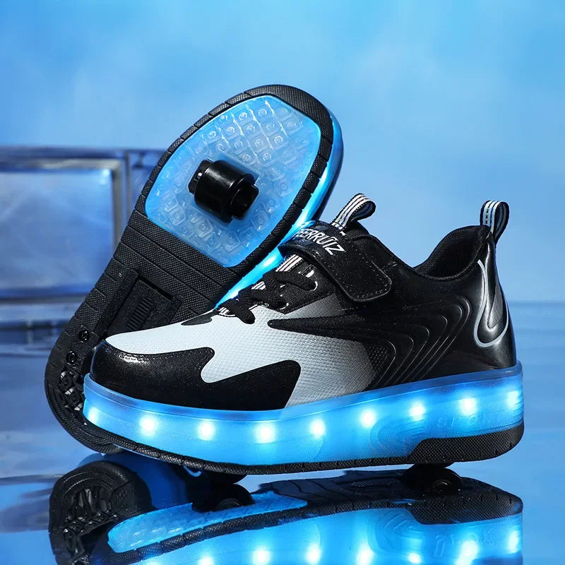 Kinderrollschuhe mit LED-Beleuchtung und abnehmbaren Rädern