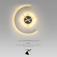 Goldene LED-Wanduhr mit Halbmond-Design, moderne Beleuchtung, dekorative Uhr.