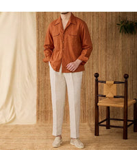 Herbstliches Herrenhemd aus Leinen mit Kubakragen und Langarm – Mateo