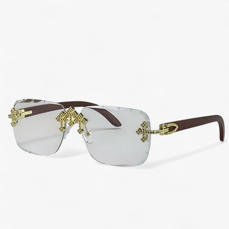Randlose Steampunk-Sonnenbrille mit Metallakzenten – Nirex