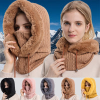 Damen Wintermütze mit Schal, Strick, Fleece, warm, beige, verschiedene Farben, Outdoor, modisch.