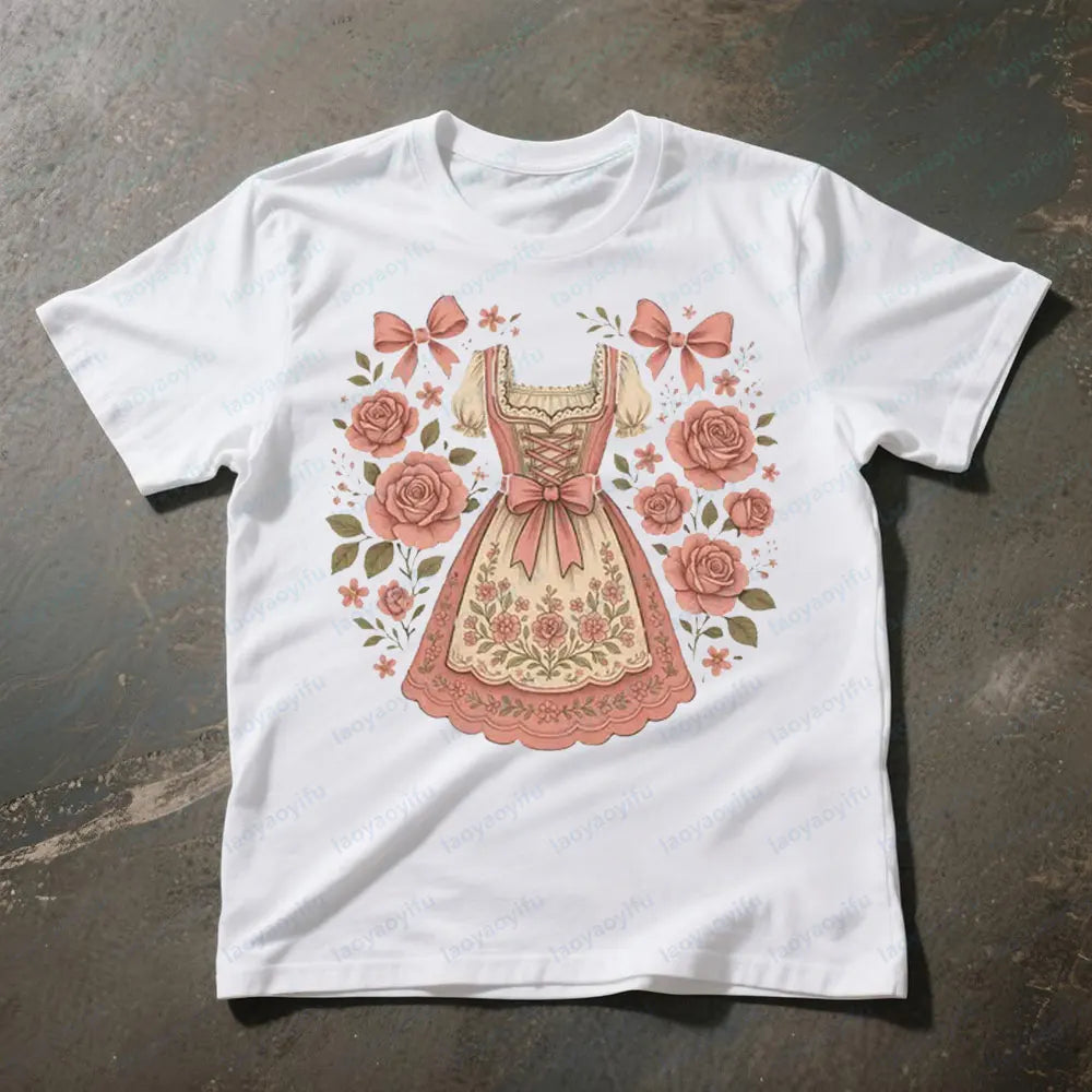 Damen T-Shirt mit Dirndl-Print – RosaBlüte Oktoberfest 2025