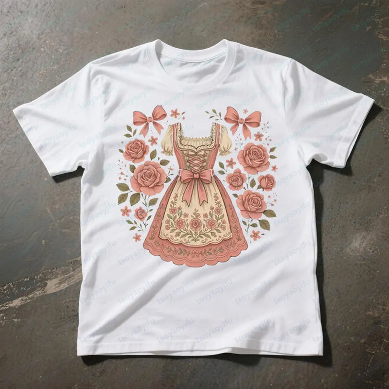 Damen T-Shirt mit Dirndl-Print – RosaBlüte Oktoberfest 2025