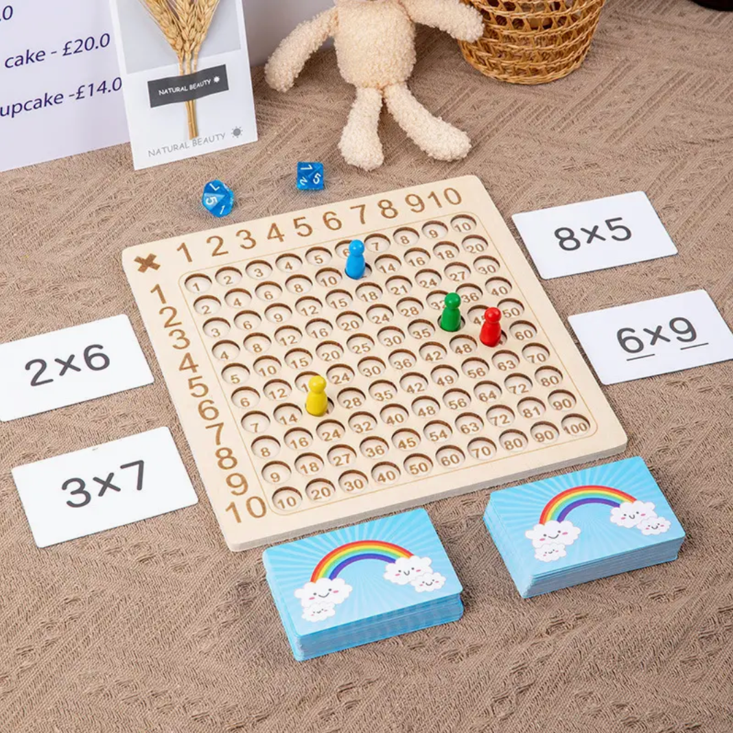 Multiplikationsspiel aus Holz für Kinder mit Lernkarten – Maximo