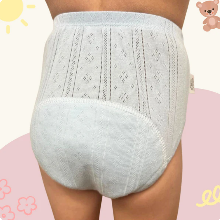 Baby-Panty aus Baumwolle, weiß, mit Spitzenmuster, bequem, atmungsaktiv, für Kleinkinder.