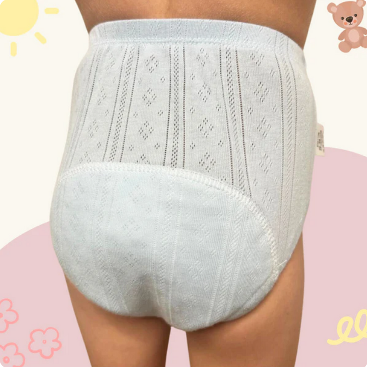 Baby-Panty aus Baumwolle, weiß, mit Spitzenmuster, bequem, atmungsaktiv, für Kleinkinder.
