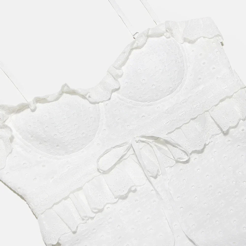 Stilvolles Besticktes Camisole Maxikleid in Weiß – Alina