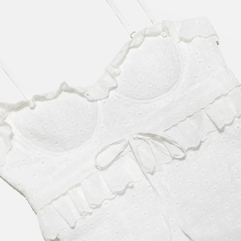 Stilvolles Besticktes Camisole Maxikleid in Weiß – Alina