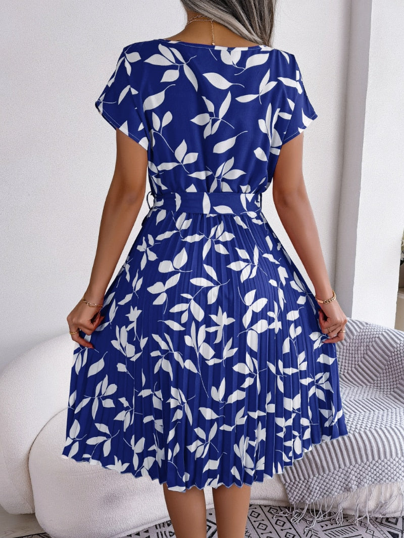 Blaues Bedrucktes Herbst-Midi-Kleid – Naomi