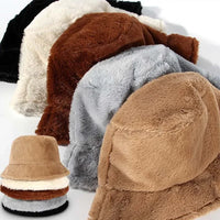 Flauschige Bucket Hats in Braun, Grau, Beige und Schwarz, Wintermode Accessoire, Unisex.