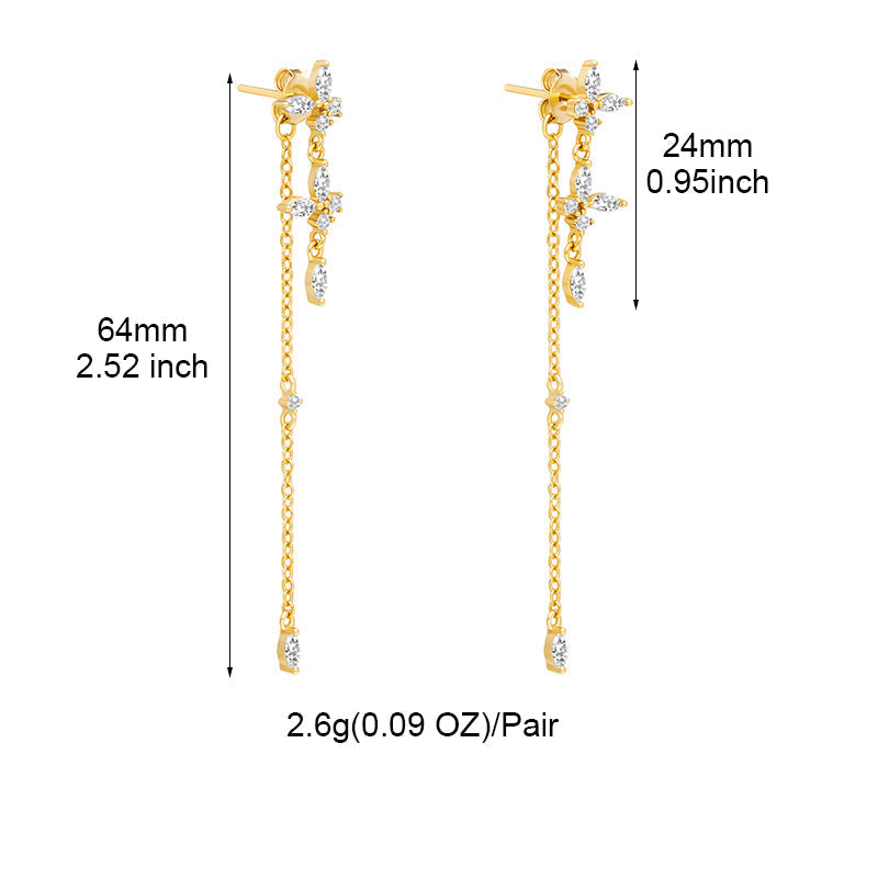 Goldene Ohrringe mit Zirkonia, 64mm lang, 2,6g, elegantes Design, Schmuck für Damen.