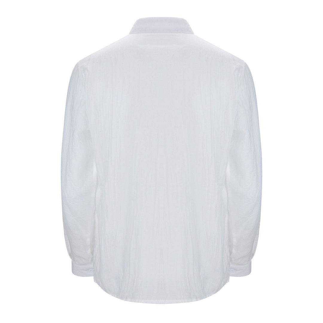 Weiße Herrenhemd Rückansicht, langärmelig, klassischer Kragen, Baumwolle.