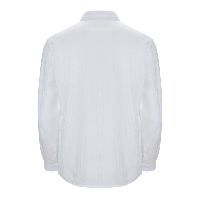 Weiße Herrenhemd Rückansicht, langärmelig, klassischer Kragen, Baumwolle.