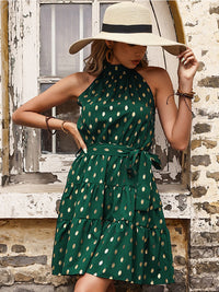 Dunkelgrünes Ausgestelltes Mini-Kleid mit goldenen Details – Mae