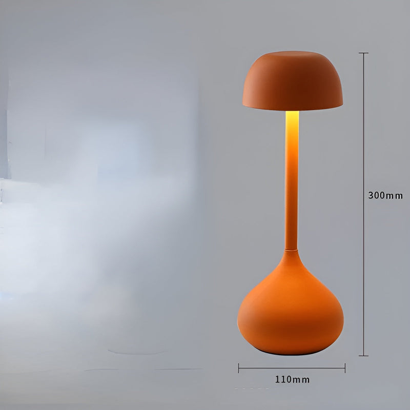 Orange Tischlampe, modernes Design, LED, 300mm hoch, minimalistischer Stil, Inneneinrichtung.