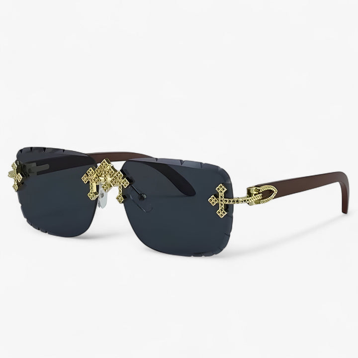 Randlose Steampunk-Sonnenbrille mit Metallakzenten – Nirex