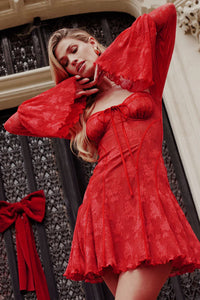 Herbstliches verspieltes Spitzen-Minikleid mit langen Ärmeln – Arielle