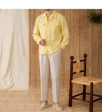 Herbstliches Herrenhemd aus Leinen mit Kubakragen und Langarm – Mateo