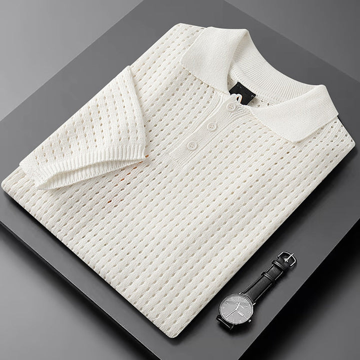 Weiße Luftige Herren Polo mit Feiner Strickstruktur – Herbstzauber Daan