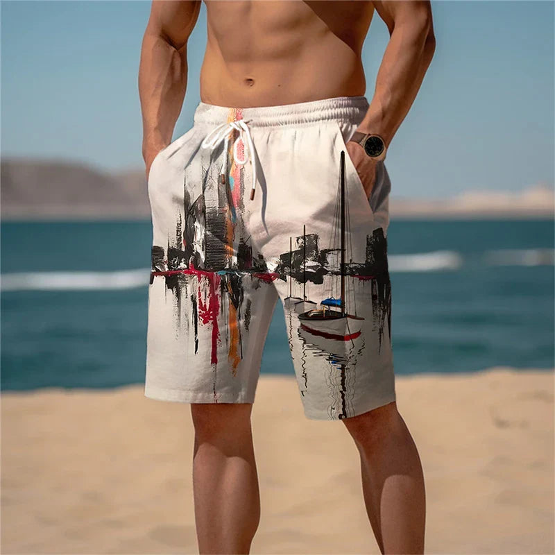 Strandshorts Herren Baumwolle 3D Print Atmungsaktiv Sommerlook - Jamal