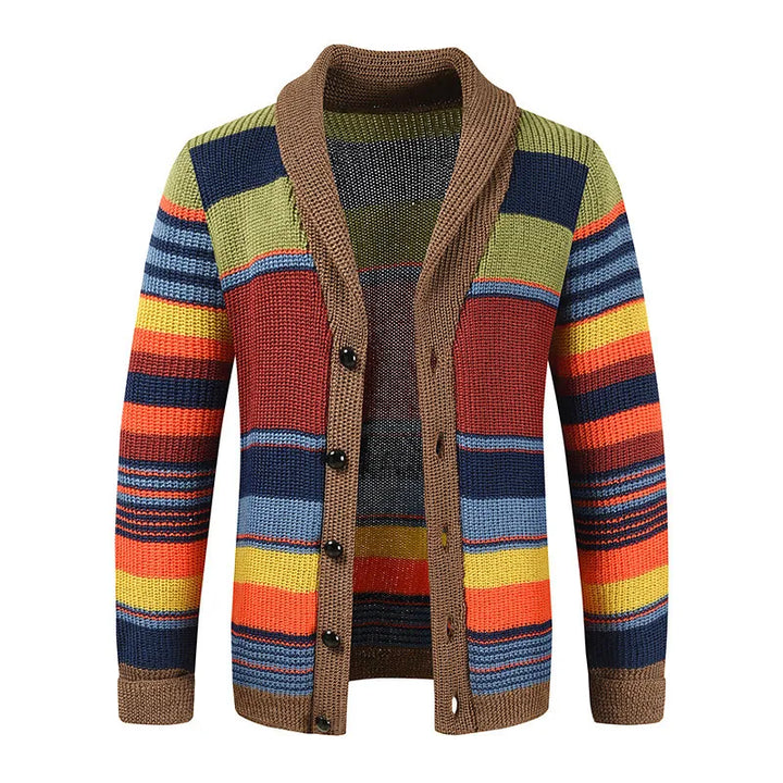 Herren Strick-Cardigan mit Colourblock und geometrischem Muster – Leandro