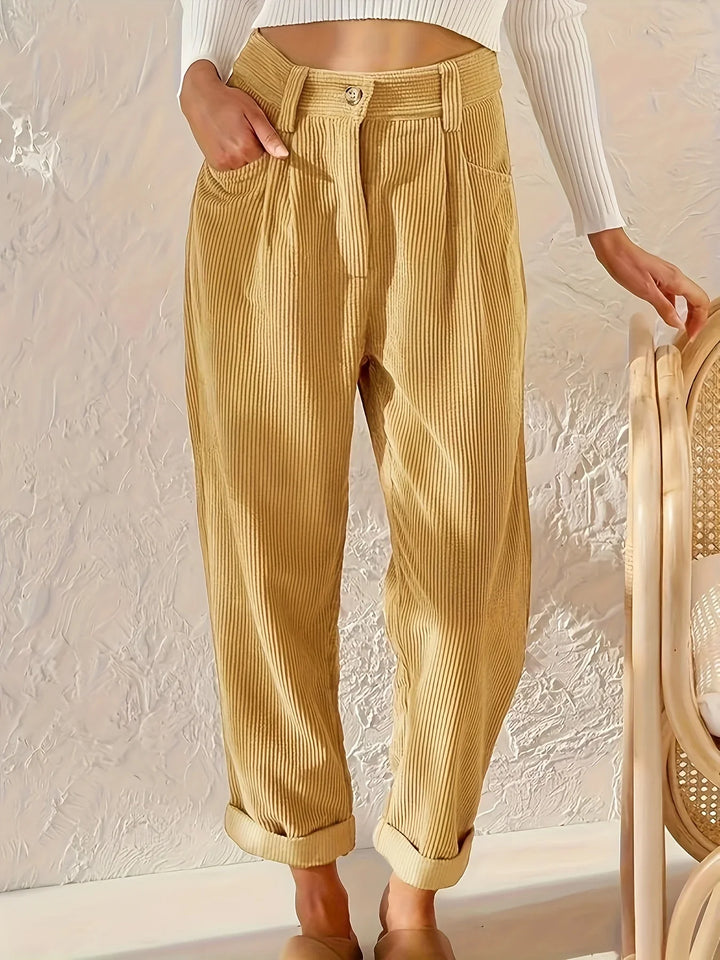 Damen Cordhose mit hoher Taille und geradem Schnitt – Elvira