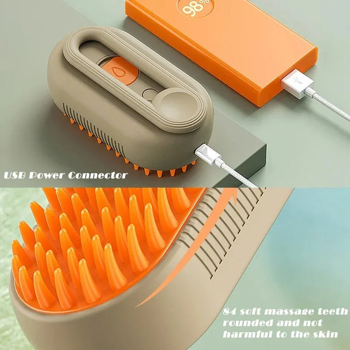 Elektrische Massagebürste, USB-Anschluss, orange-graues Design, 84 weiche Massagezähne.