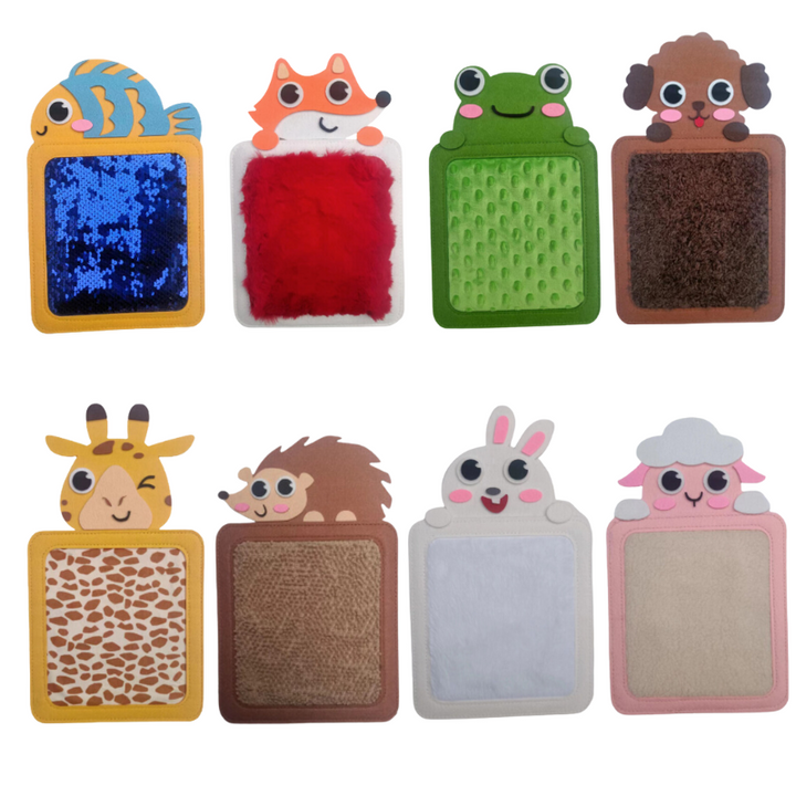 8er-Set Tier-Mikrofasertücher, bunt, Fisch, Fuchs, Frosch, Hund, Giraffe, Igel, Hase, Schaf.