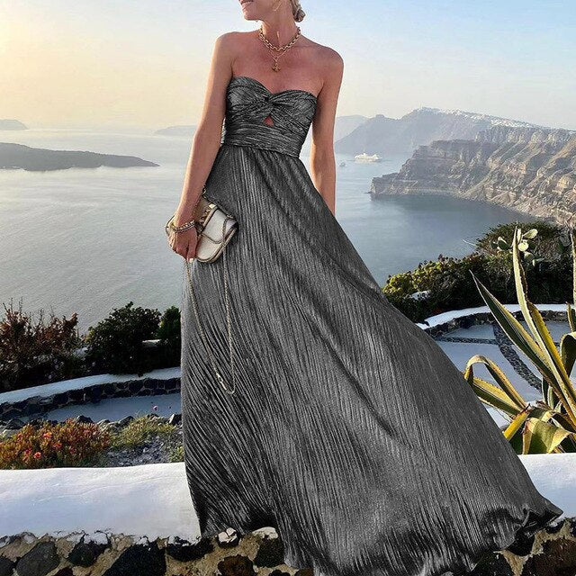 Maxi Sommerkleid mit V-Ausschnitt und Taill betont – Rosa