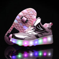 Kinderrollschuhe mit LED-Beleuchtung und abnehmbaren Rädern