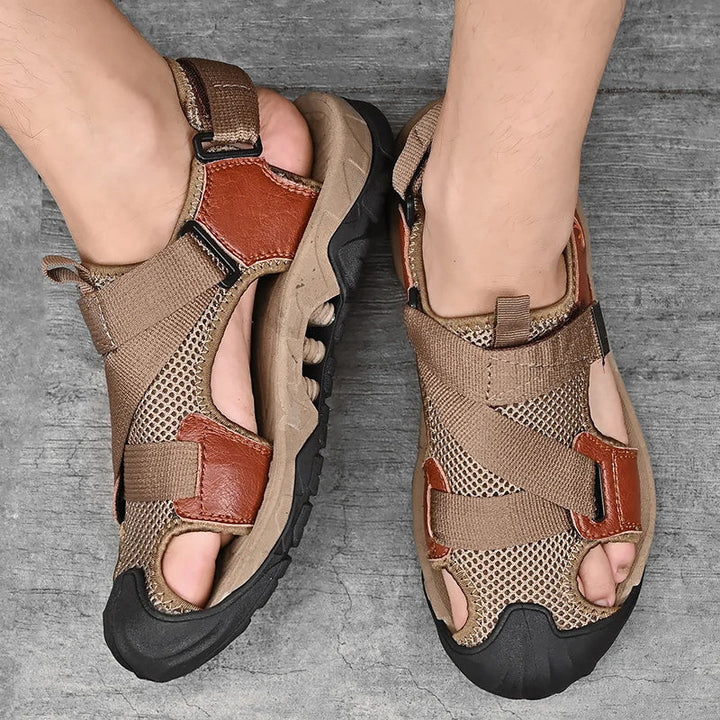Khakifarbene Herren Ledersandalen im Römischen Stil für Sommer und Freizeit – Cassian