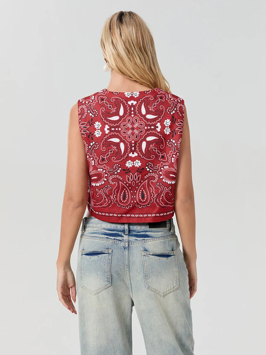 Y2K Rot Bandana Wickel-Top Trendiges Cropped Streetwear-Oberteil - Liora