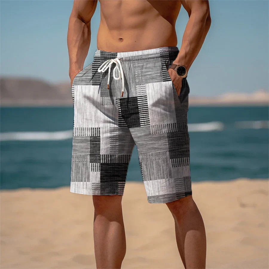 Strandshorts Herren Baumwolle 3D Print Atmungsaktiv Sommerlook - Jamal