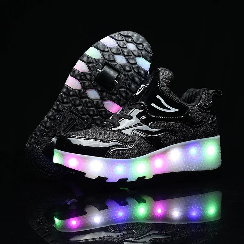 Kinderrollschuhe mit LED-Beleuchtung und abnehmbaren Rädern