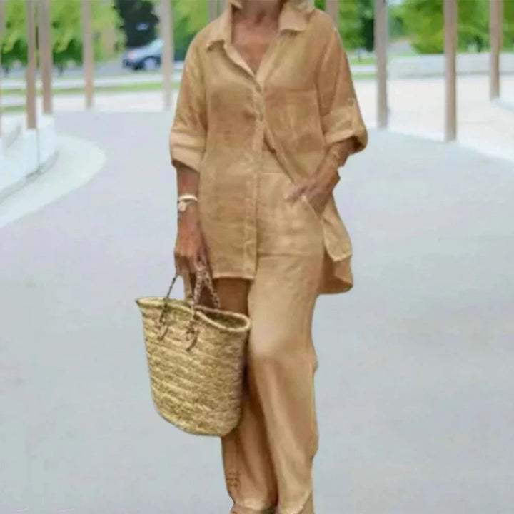 Luftig & Stylisch Oversized Leinen-Kombi mit Bluse und Hose Damen – Amaris