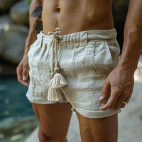 Weiße luftige Leinen-Shorts mit Kordelzug für Herren – Mattis