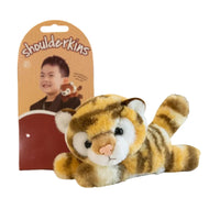 Plüsch-Tiger mit Magnet, Schulterspielzeug, gelb-braun, für Kinder, Geschenkidee.