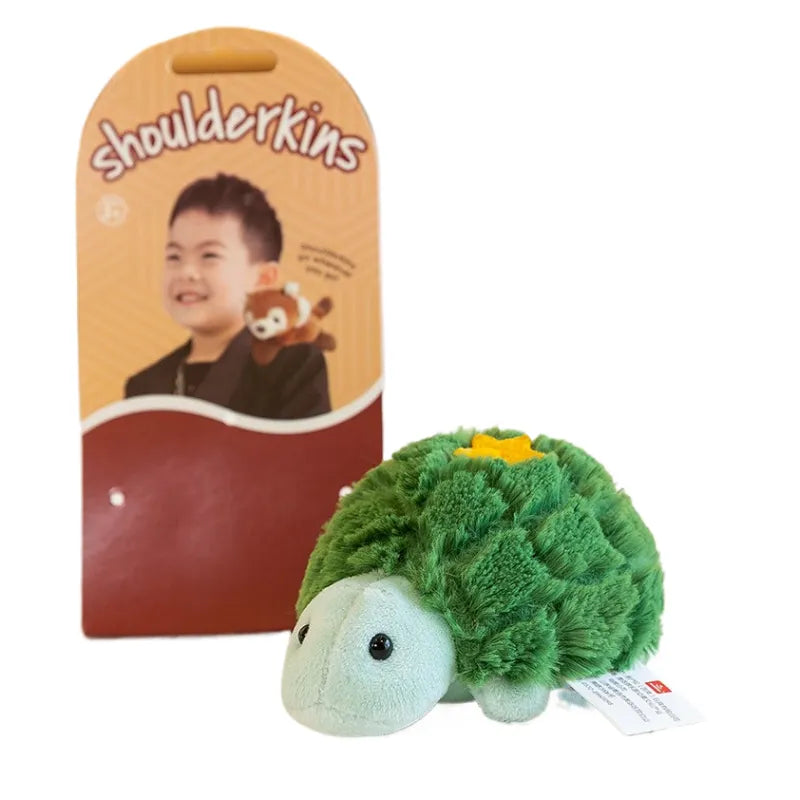 Grünes Plüschtier Schildkröte mit Magnet, Schulterkuscheltier, Kinder, Geschenkidee.
